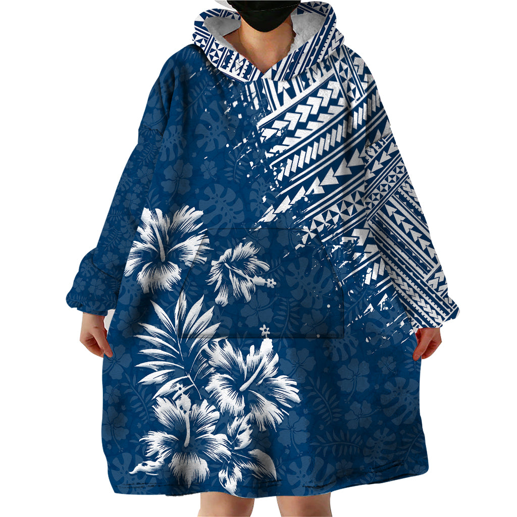 Hawaii Summer Wearable Blanket Hoodie Mix Polynesian Dark Blue LT6 - Polynesian Pride