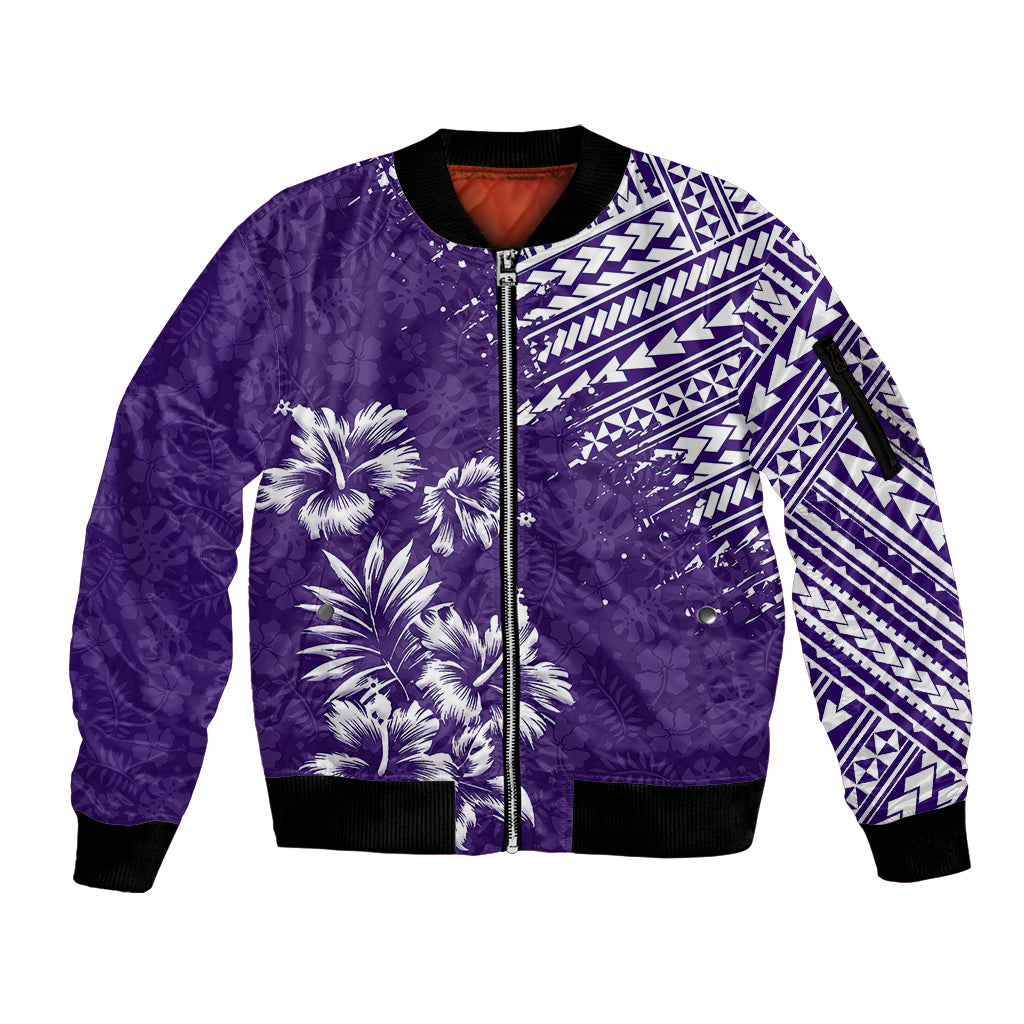 Hawaii Summer Sleeve Zip Bomber Jacket Mix Polynesian Purple LT6 Unisex Purple - Polynesian Pride