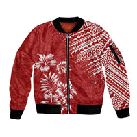 Hawaii Summer Sleeve Zip Bomber Jacket Mix Polynesian Red LT6 Unisex Red - Polynesian Pride