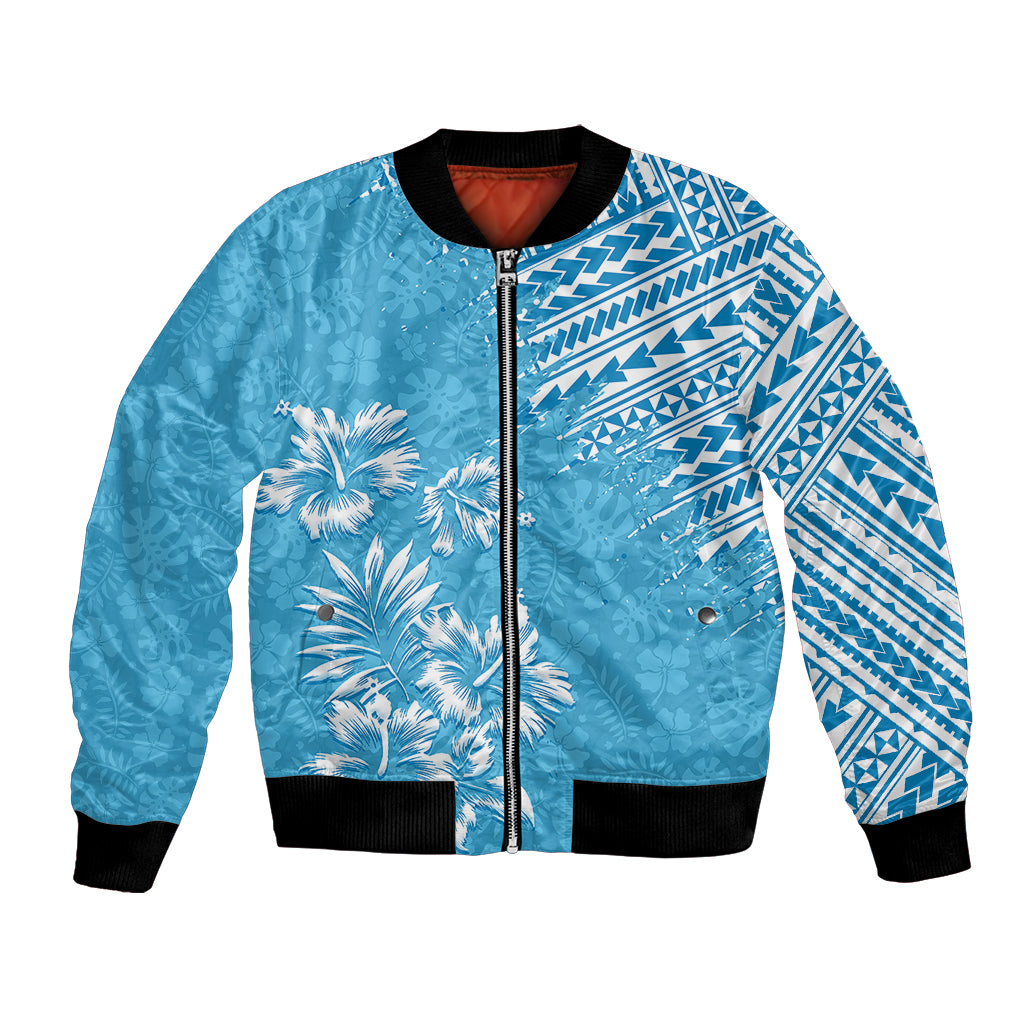 Hawaii Summer Bomber Jacket Mix Polynesian Light Blue LT6 Unisex Blue - Polynesian Pride