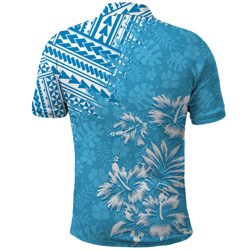 Hawaii Summer Polo Shirt Mix Polynesian Light Blue LT6 - Polynesian Pride