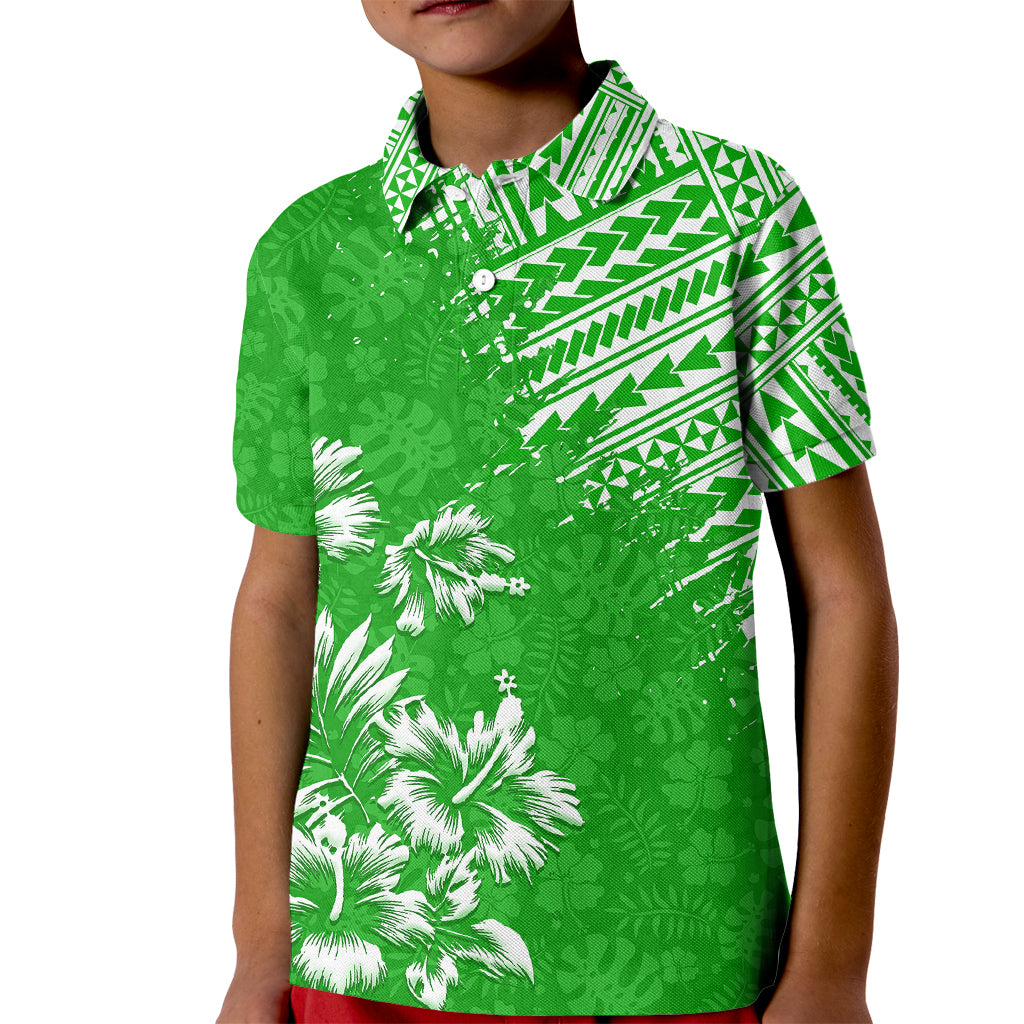 Hawaii Summer Kid Polo Shirt Mix Polynesian Green LT6 Kid Green - Polynesian Pride