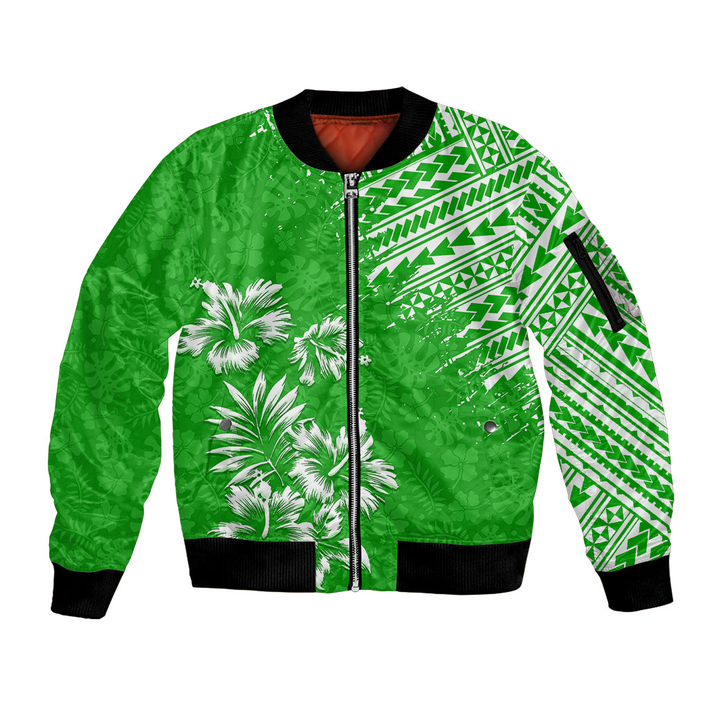 Hawaii Summer Sleeve Zip Bomber Jacket Mix Polynesian Green LT6 Unisex Green - Polynesian Pride