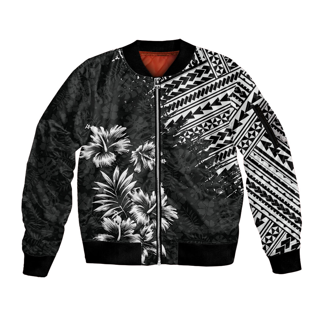 Hawaii Summer Sleeve Zip Bomber Jacket Mix Polynesian Black LT6 Unisex Black - Polynesian Pride