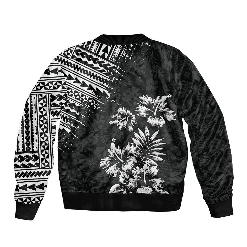 Hawaii Summer Sleeve Zip Bomber Jacket Mix Polynesian Black LT6 - Polynesian Pride