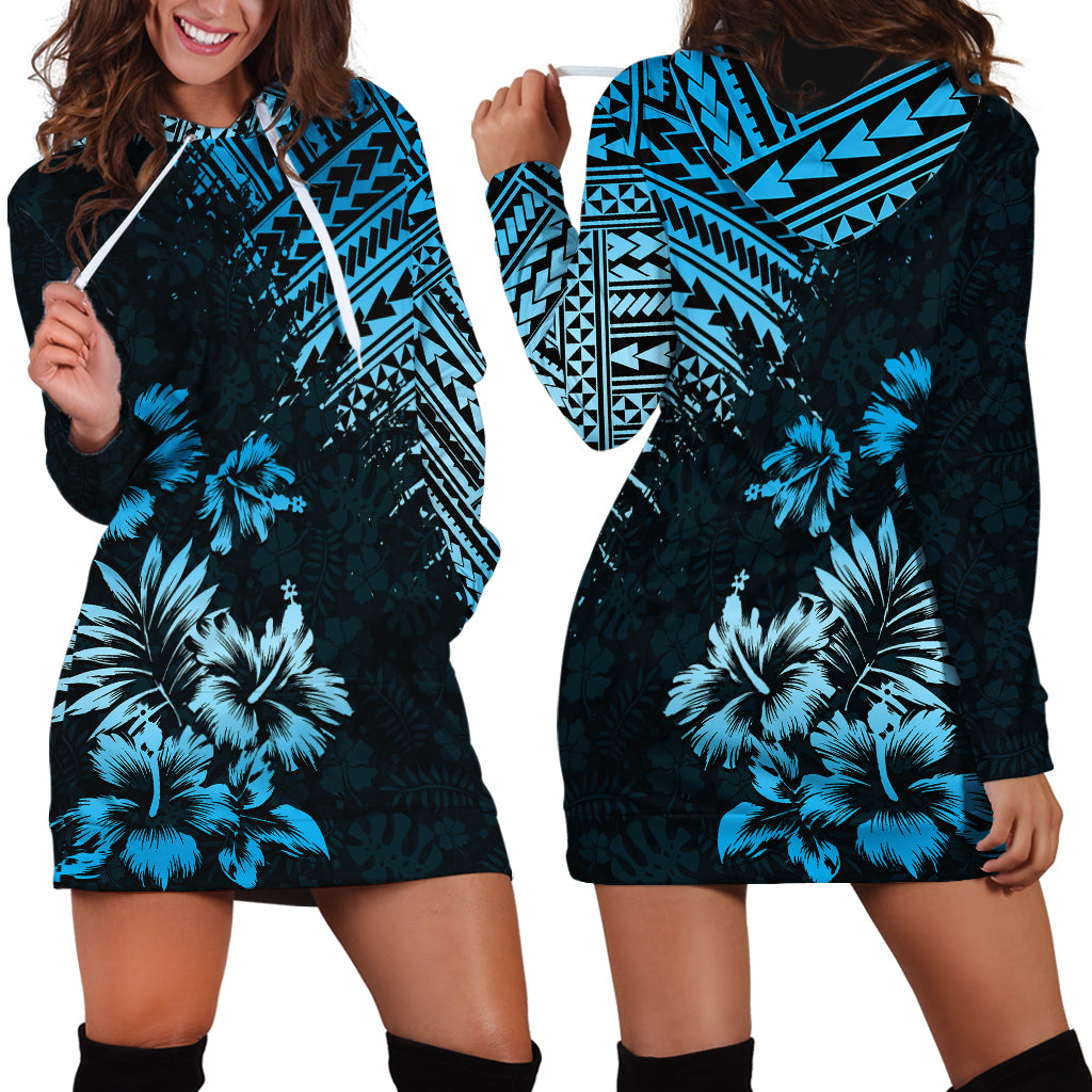 Hawaii Summer Hoodie Dress Mix Polynesian Black-Blue LT6 - Polynesian Pride