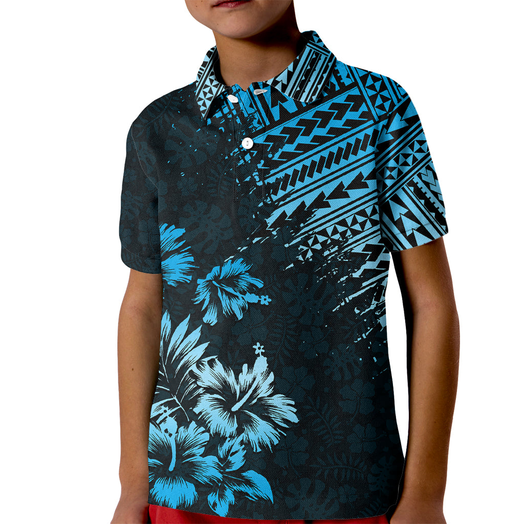 Hawaii Summer Kid Polo Shirt Mix Polynesian Black-Blue LT6 Kid Blue - Polynesian Pride