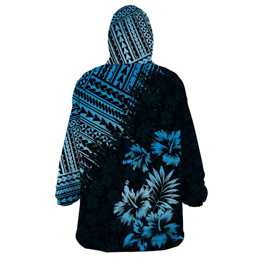 Hawaii Summer Wearable Blanket Hoodie Mix Polynesian Black-Blue LT6 - Polynesian Pride