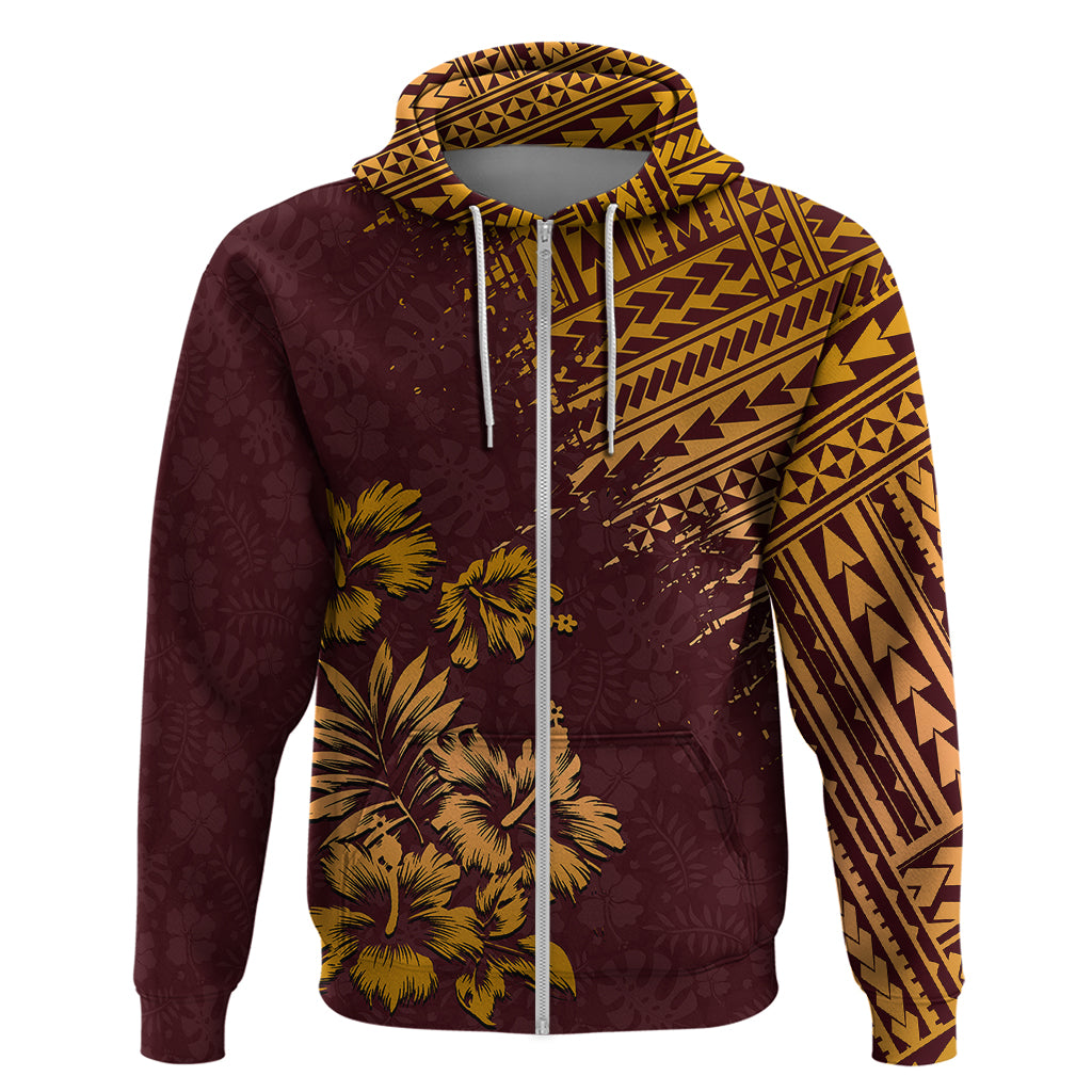 Hawaii Summer Hoodie Mix Polynesian Brown LT6 Zip Hoodie Brown - Polynesian Pride