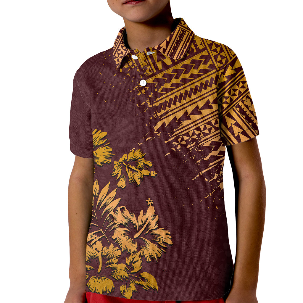 Hawaii Summer Kid Polo Shirt Mix Polynesian Brown LT6 Kid Brown - Polynesian Pride