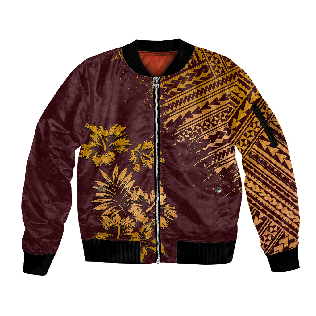 Hawaii Summer Sleeve Zip Bomber Jacket Mix Polynesian Brown LT6 Unisex Brown - Polynesian Pride