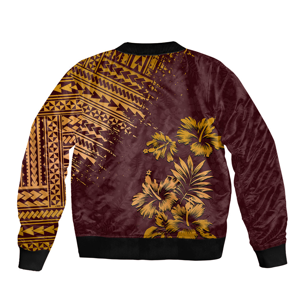 Hawaii Summer Sleeve Zip Bomber Jacket Mix Polynesian Brown LT6 - Polynesian Pride