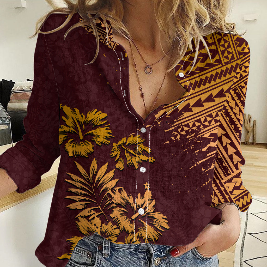 Hawaii Summer Women Casual Shirt Mix Polynesian Brown LT6