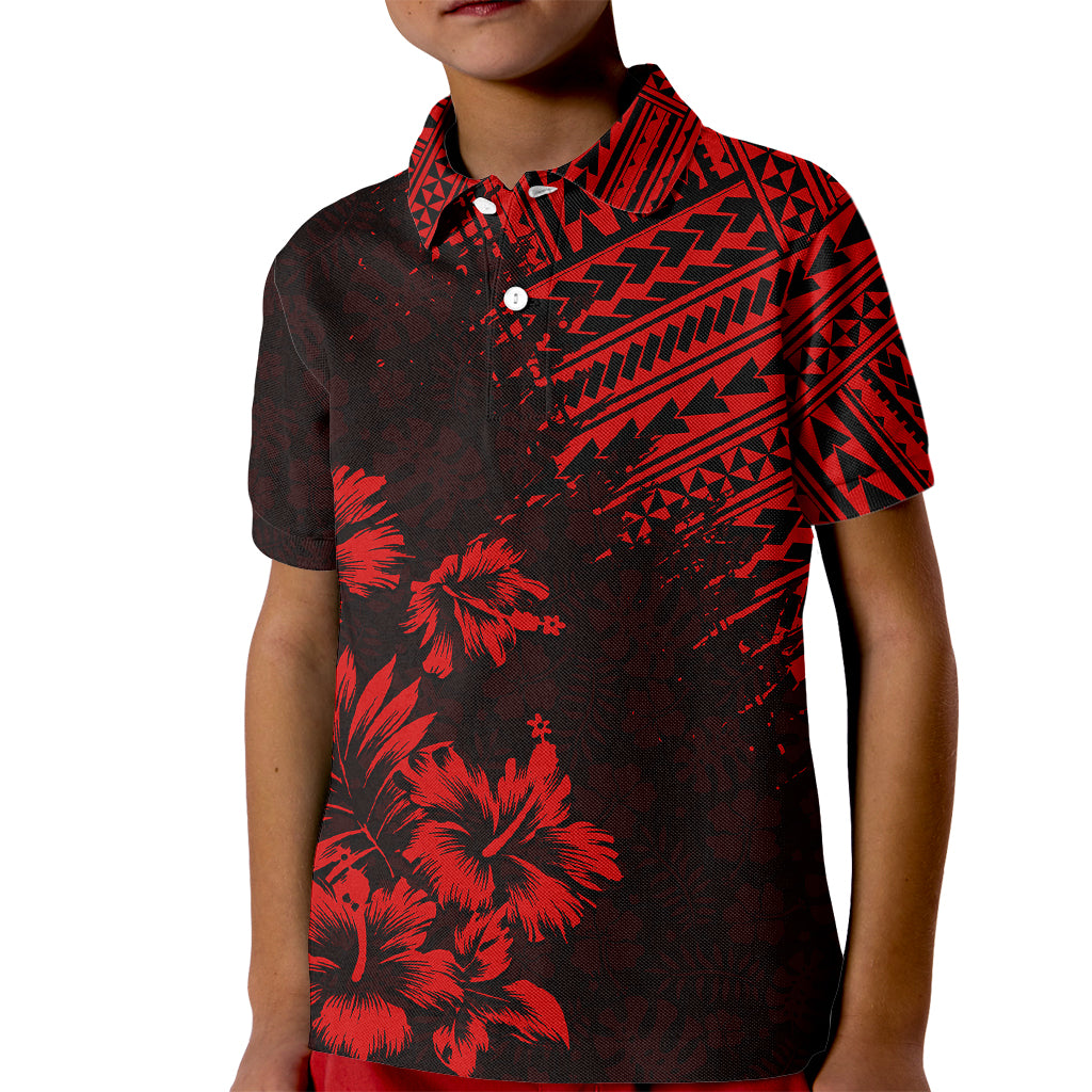 Hawaii Summer Kid Polo Shirt Mix Polynesian Black-Red LT6 Kid Red - Polynesian Pride