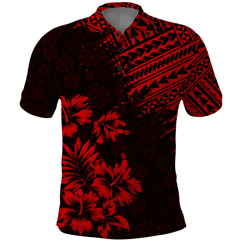 Hawaii Summer Polo Shirt Mix Polynesian Black Red LT6 Red - Polynesian Pride