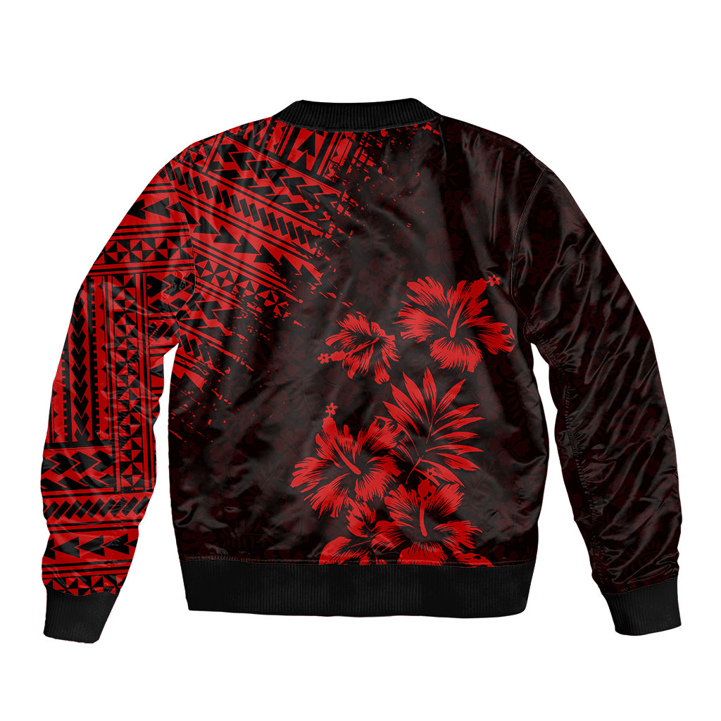 Hawaii Summer Sleeve Zip Bomber Jacket Mix Polynesian Black-Red LT6 - Polynesian Pride