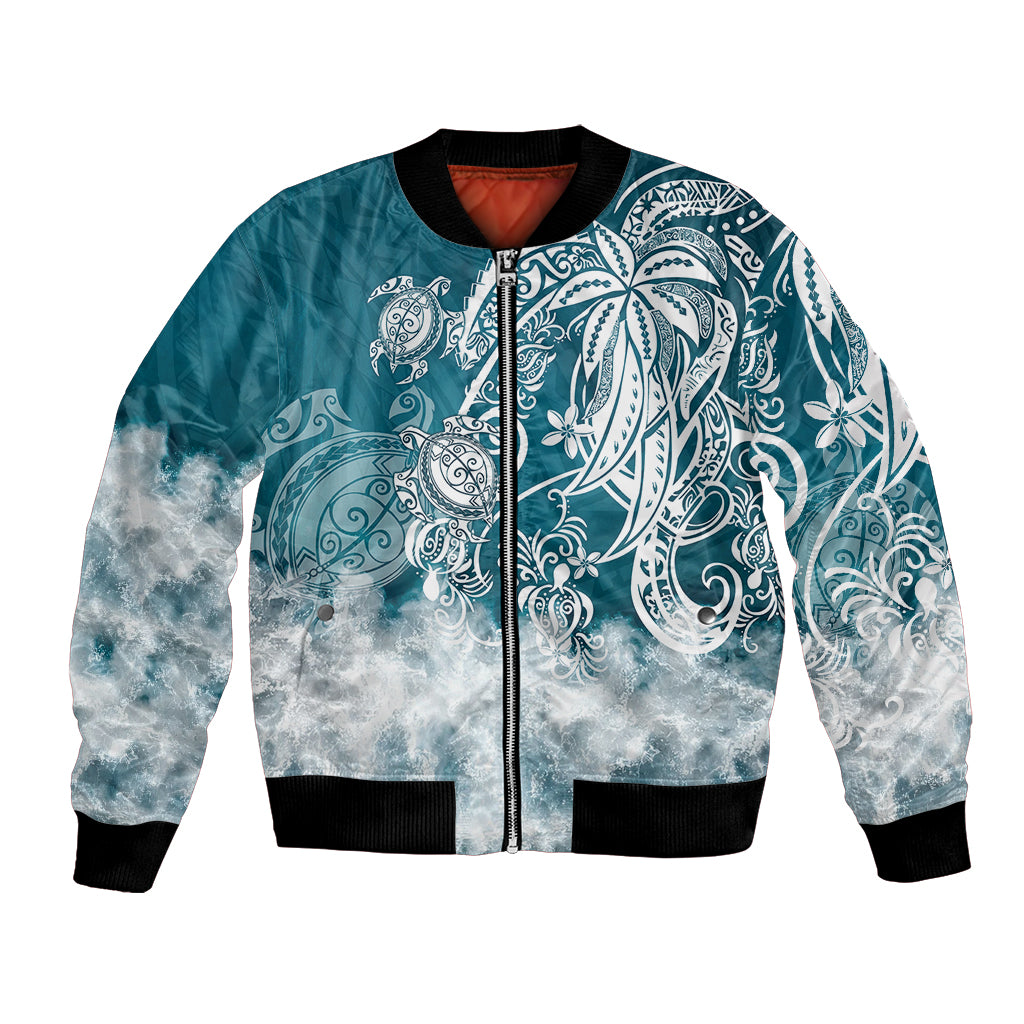 Polynesian Sea Turtle Bomber Jacket Tribal LT6 Unisex Blue - Polynesian Pride