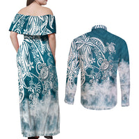 Polynesian Sea Turtle Couples Matching Off Shoulder Maxi Dress and Long Sleeve Button Shirts Tribal LT6 - Polynesian Pride