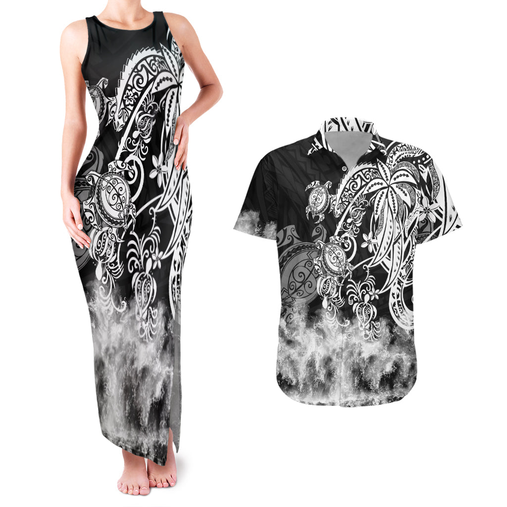 Polynesian Sea Turtle Couples Matching Tank Maxi Dress And Hawaiian Shirt Tribal Black LT6 Black - Polynesian Pride
