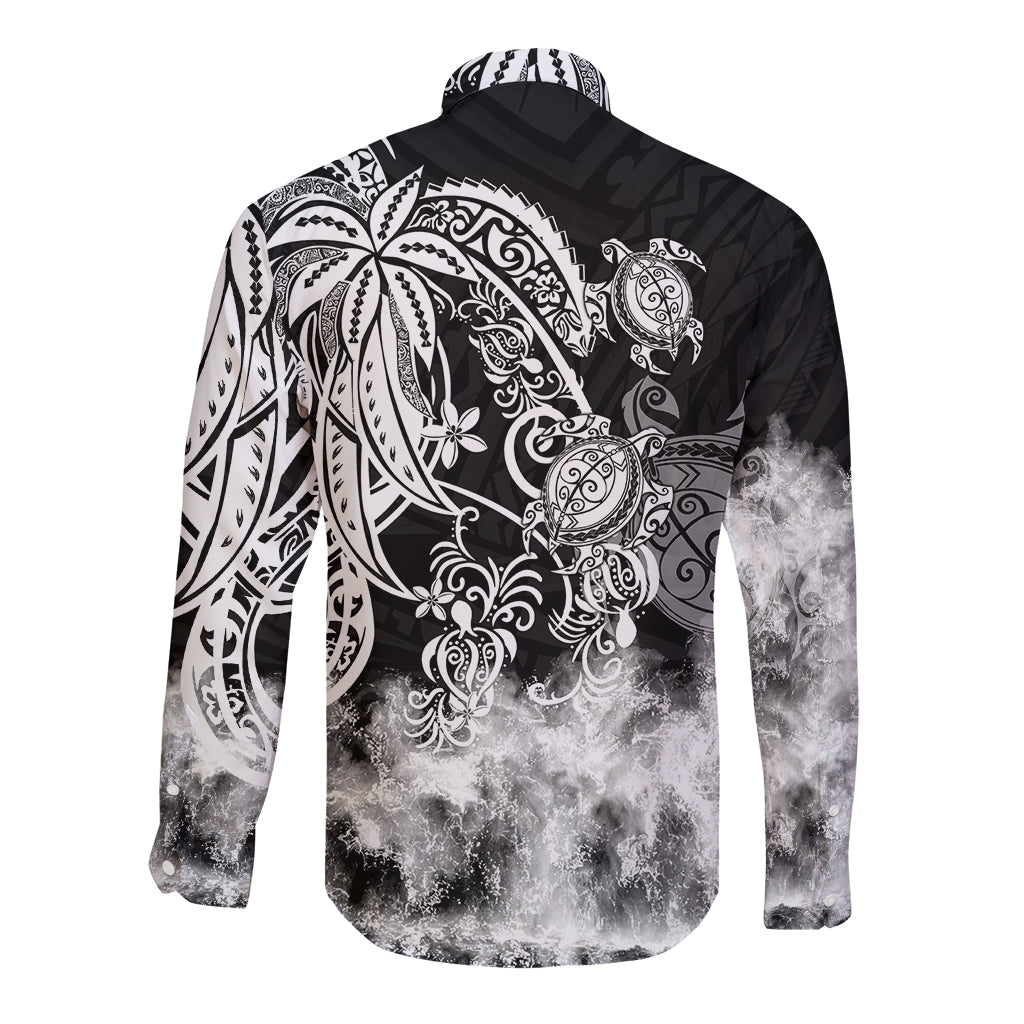 Polynesian Sea Turtle Long Sleeve Button Shirt Tribal Black LT6 - Polynesian Pride