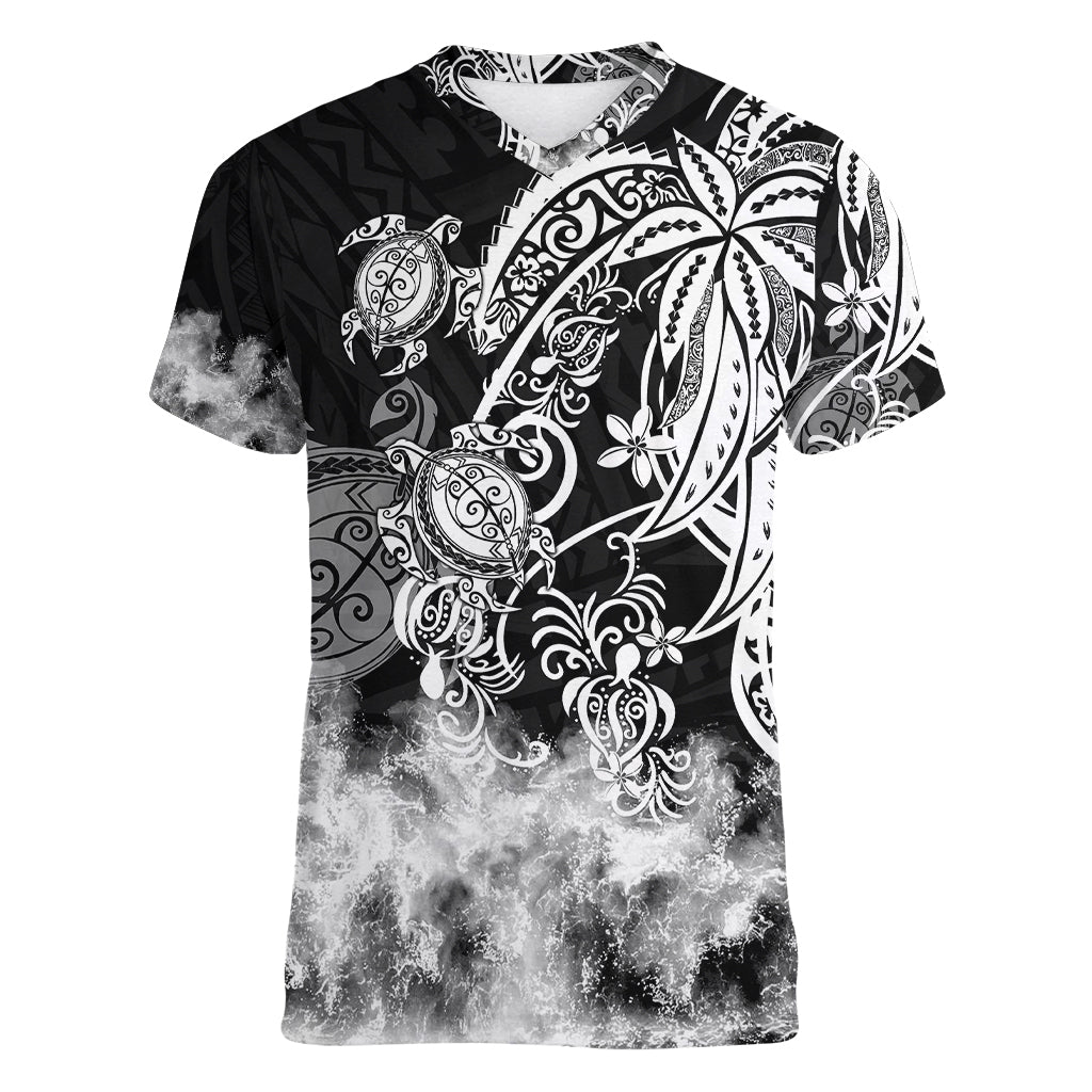 Polynesian Sea Turtle Women V Neck T Shirt Tribal Black LT6 Female Black - Polynesian Pride