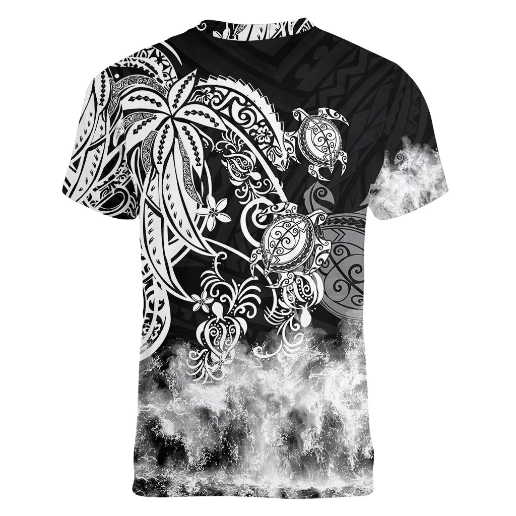 Polynesian Sea Turtle Women V Neck T Shirt Tribal Black LT6 - Polynesian Pride