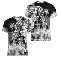 Polynesian Sea Turtle Women V Neck T Shirt Tribal Black LT6 - Polynesian Pride