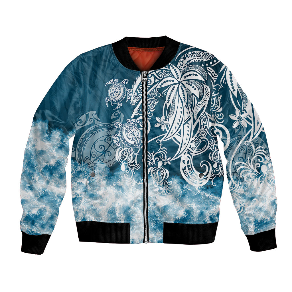 Polynesian Sea Turtle Bomber Jacket Tribal Blue LT6 Unisex Blue - Polynesian Pride