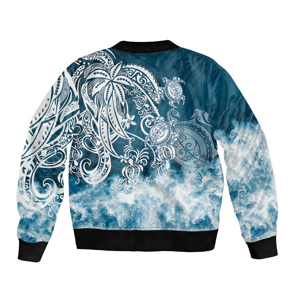 Polynesian Sea Turtle Sleeve Zip Bomber Jacket Tribal Blue LT6 - Polynesian Pride