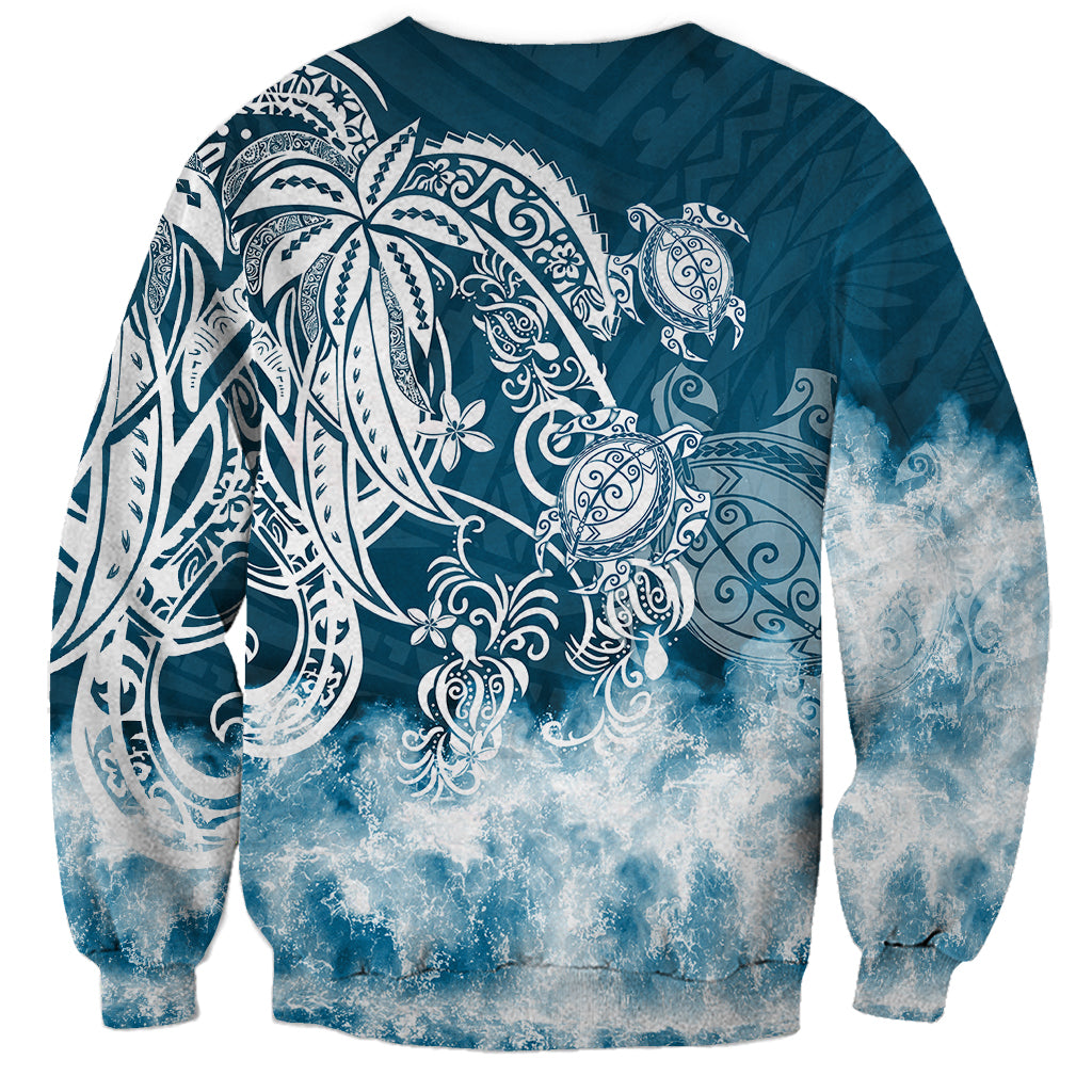 Polynesian Sea Turtle Sweatshirt Tribal Blue LT6 - Polynesian Pride