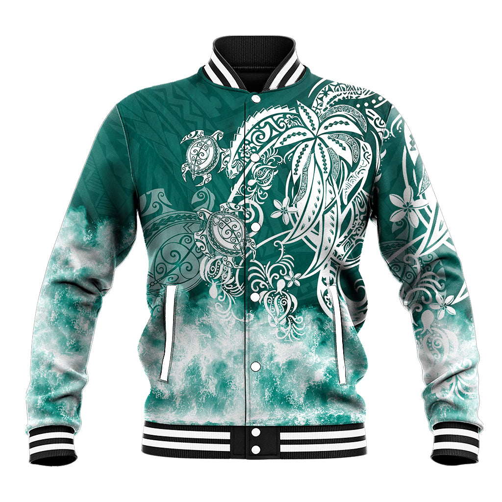 Polynesian Sea Turtle Baseball Jacket Tribal Green LT6 Unisex Green - Polynesian Pride