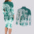 Polynesian Sea Turtle Couples Matching Long Sleeve Bodycon Dress and Long Sleeve Button Shirts Tribal Green LT6 - Polynesian Pride