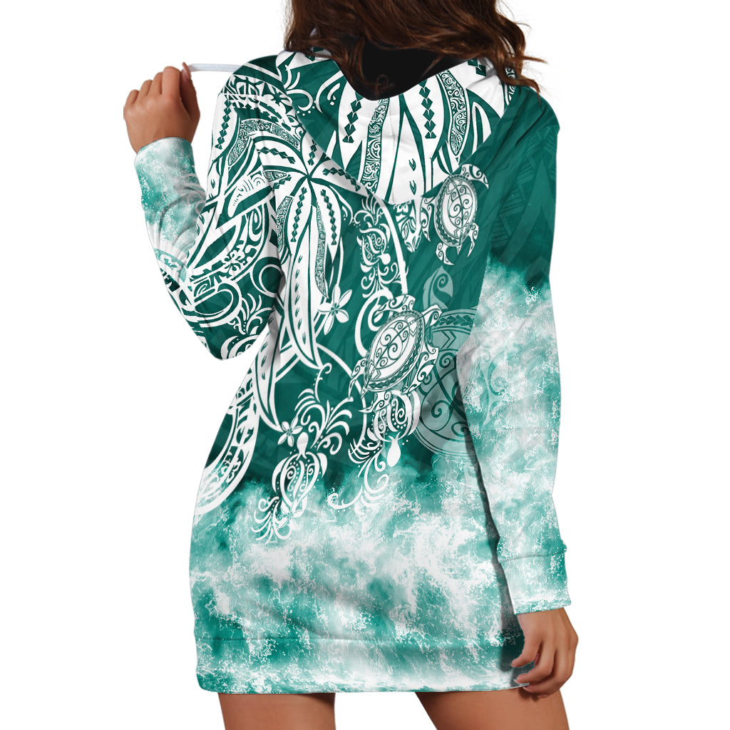 Polynesian Sea Turtle Hoodie Dress Tribal Green LT6 - Polynesian Pride