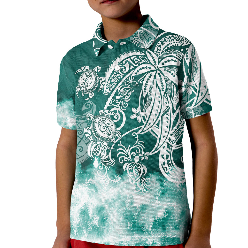 Polynesian Sea Turtle Kid Polo Shirt Tribal Green LT6 Kid Green - Polynesian Pride