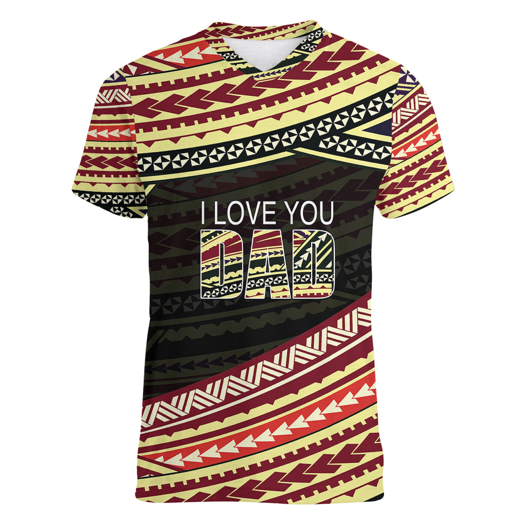(Custom Personalised) Happy Fathers Day Polynesian Women V Neck T Shirt I Love You Dad LT6 Female Art - Polynesian Pride