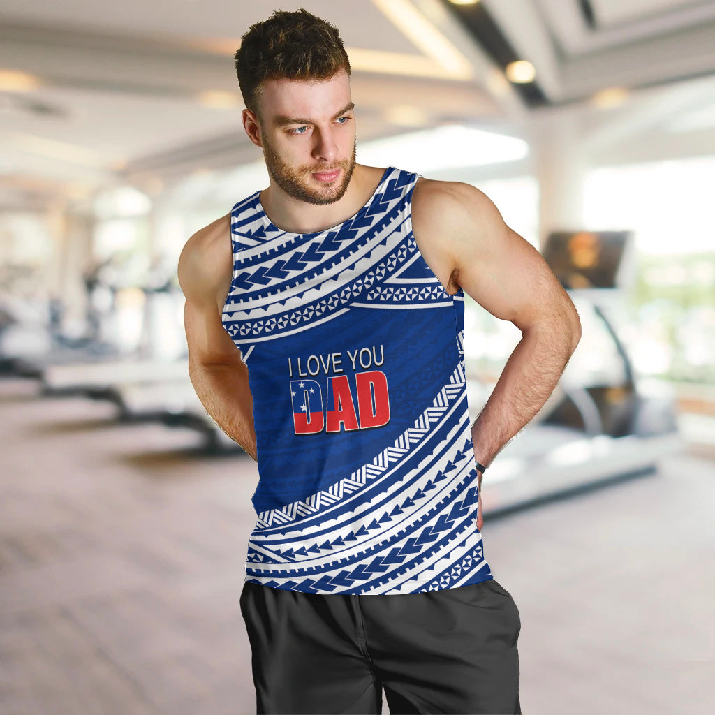 (Custom Personalised) Happy Fathers Day Samoa Men Tank Top I Love You Dad Blue LT6 - Polynesian Pride