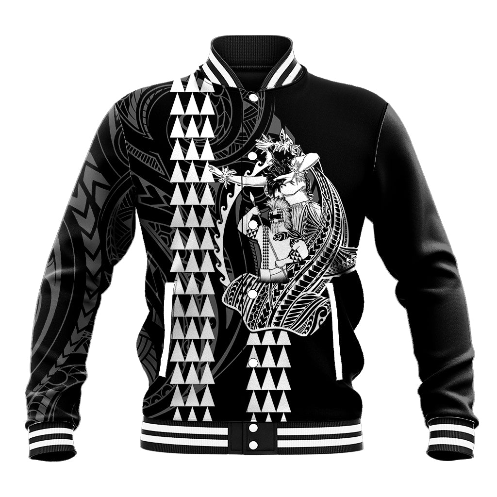 Polynesian Baseball Jacket Hawaiian Warrior and Aloha Girl With Hammerhead Shark Tattoos White LT6 Unisex White - Polynesian Pride