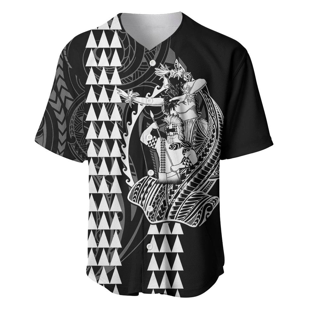 Polynesian Baseball Jersey Hawaiian Warrior and Aloha Girl With Hammerhead Shark Tattoos White LT6 White - Polynesian Pride