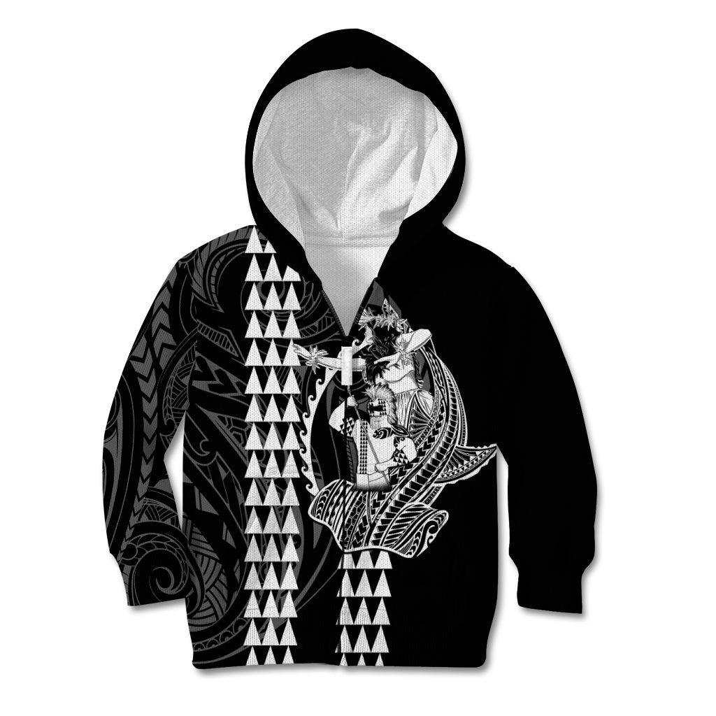 Polynesian Kid Hoodie Hawaiian Warrior and Aloha Girl With Hammerhead Shark Tattoos White LT6 Zip Hoodie White - Polynesian Pride