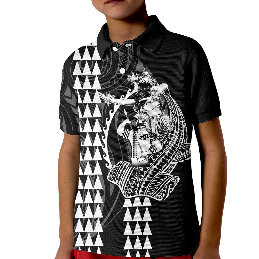 Polynesian Kid Polo Shirt Hawaiian Warrior and Aloha Girl With Hammerhead Shark Tattoos White LT6 Kid White - Polynesian Pride
