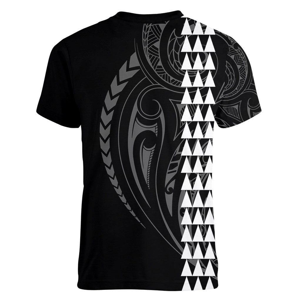 Polynesian Women V Neck T Shirt Hawaiian Warrior and Aloha Girl With Hammerhead Shark Tattoos White LT6 - Polynesian Pride