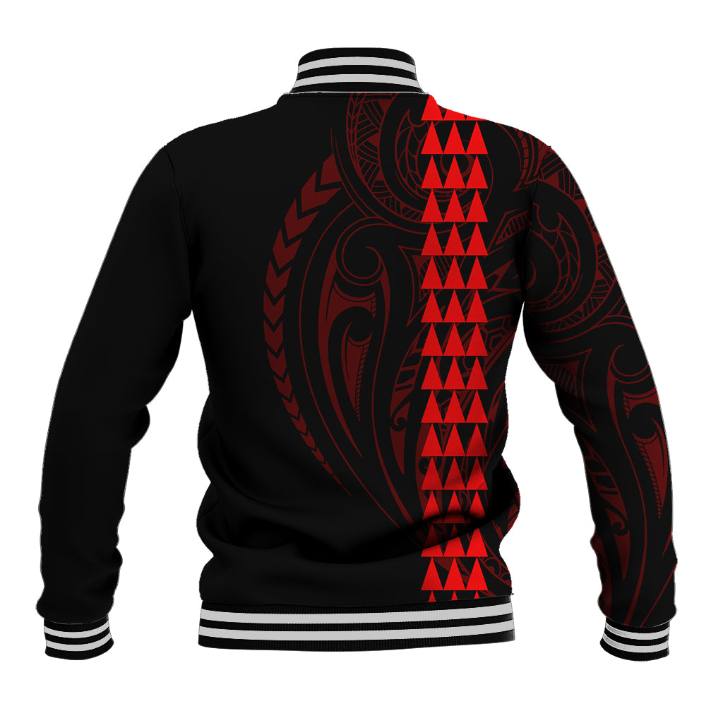 Polynesian Baseball Jacket Hawaiian Warrior and Aloha Girl With Hammerhead Shark Tattoos Red LT6 - Polynesian Pride