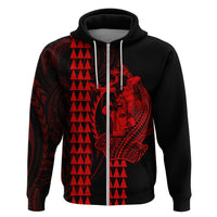 Polynesian Hoodie Hawaiian Warrior and Aloha Girl With Hammerhead Shark Tattoos Red LT6 - Polynesian Pride