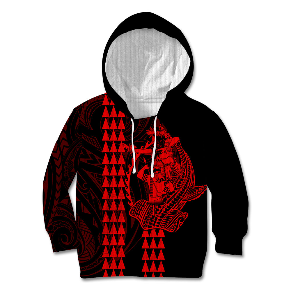 Polynesian Kid Hoodie Hawaiian Warrior and Aloha Girl With Hammerhead Shark Tattoos Red LT6 Hoodie Red - Polynesian Pride