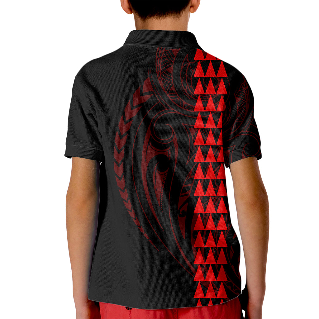 Polynesian Kid Polo Shirt Hawaiian Warrior and Aloha Girl With Hammerhead Shark Tattoos Red LT6 - Polynesian Pride