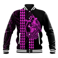 Polynesian Baseball Jacket Hawaiian Warrior and Aloha Girl With Hammerhead Shark Tattoos Purple LT6 Unisex Purple - Polynesian Pride