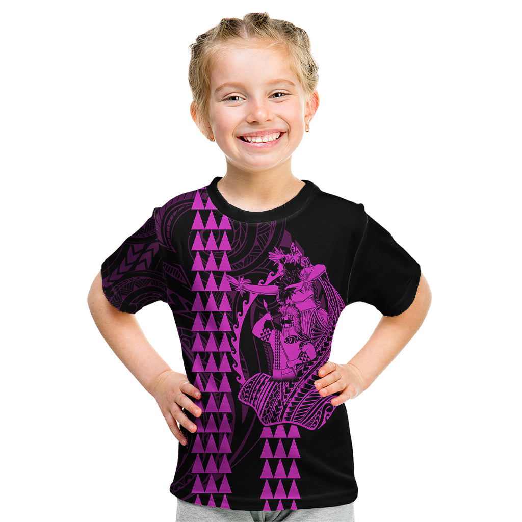 Polynesian Kid T Shirt Hawaiian Warrior and Aloha Girl With Hammerhead Shark Tattoos Purple LT6 Purple - Polynesian Pride