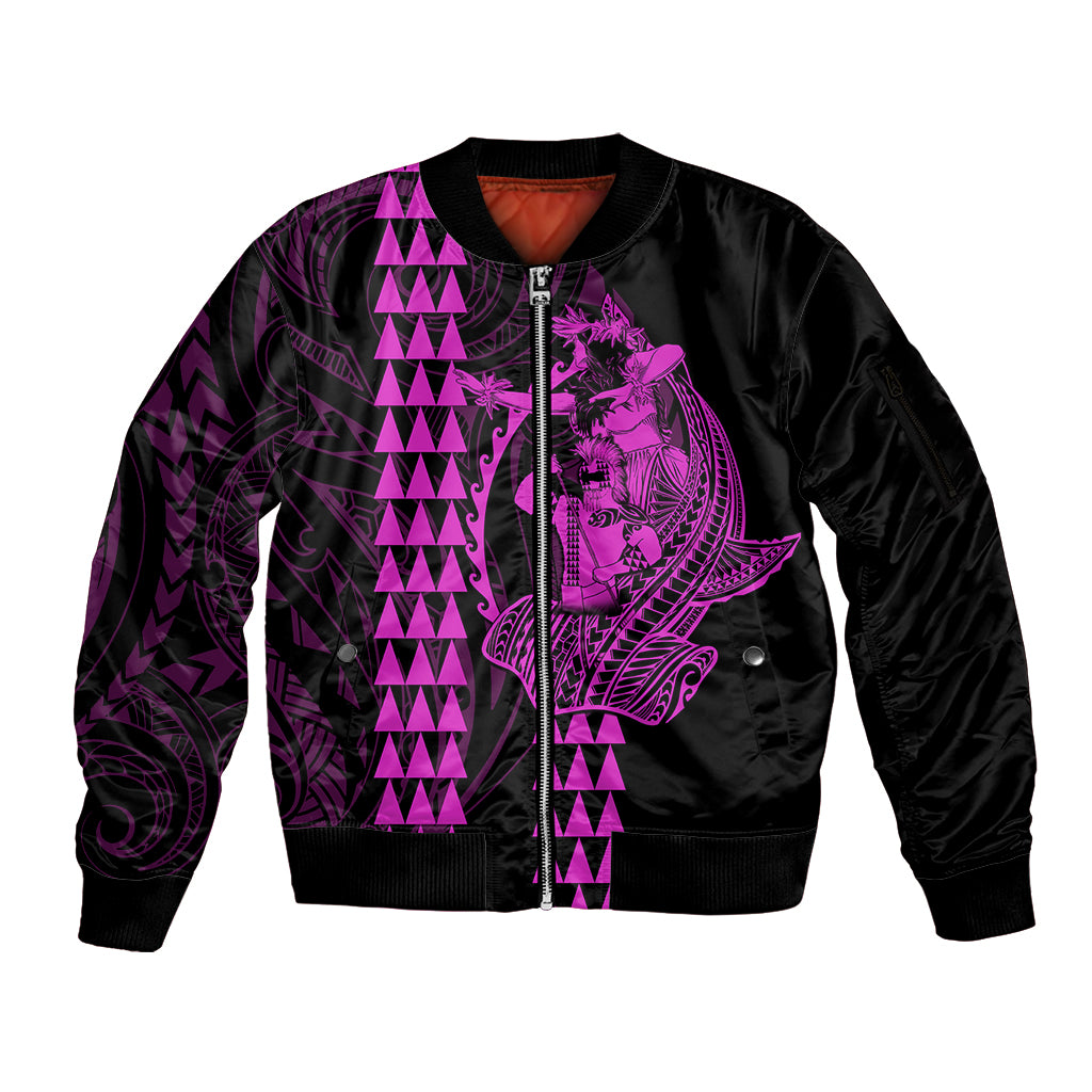 Polynesian Sleeve Zip Bomber Jacket Hawaiian Warrior and Aloha Girl With Hammerhead Shark Tattoos Purple LT6 Unisex Purple - Polynesian Pride