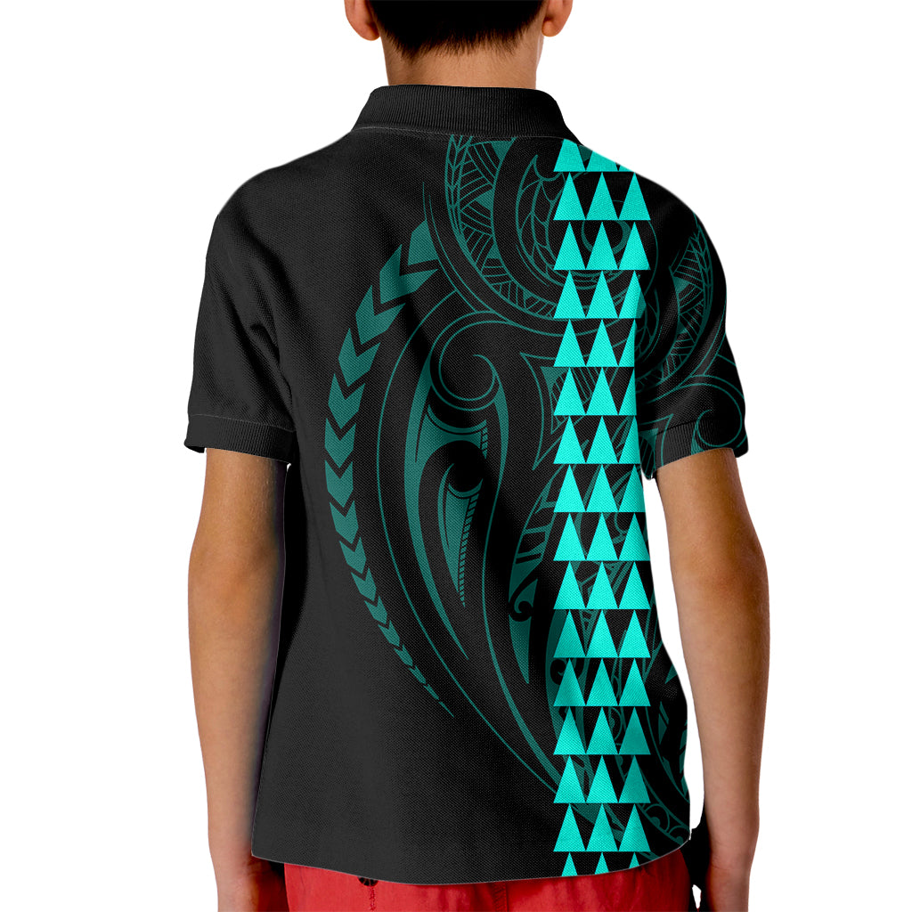 Polynesian Kid Polo Shirt Hawaiian Warrior and Aloha Girl With Hammerhead Shark Tattoos Turquoise LT6 - Polynesian Pride