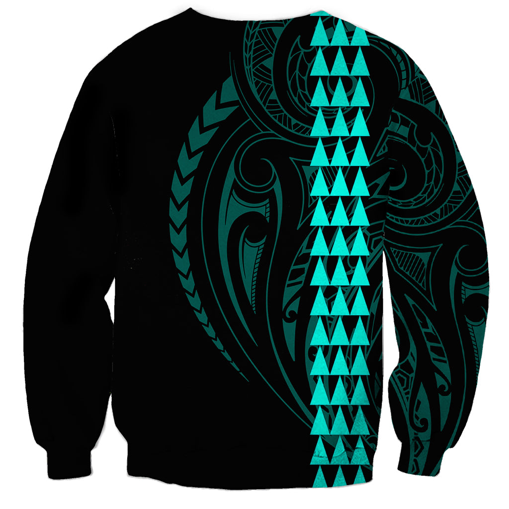 Polynesian Sweatshirt Hawaiian Warrior and Aloha Girl With Hammerhead Shark Tattoos Turquoise LT6 - Polynesian Pride